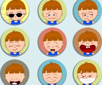 Boy Emotional Icons Collection Cute Cartoon Design