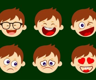 Ikon Emosi Anak Laki-laki Kepala Berbagai Jenis Lucu Ikon