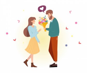 boy girl loving valentine icon dynamic romantic cartoon sketch