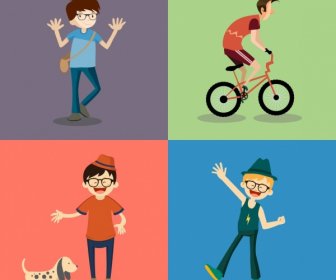 Коллекция икон мальчик цветной мультфильм дизайн различные жесты