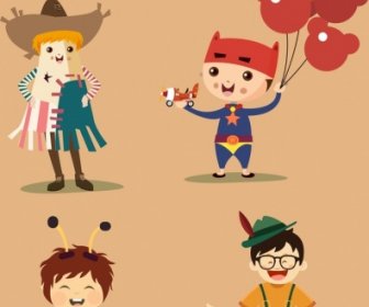 Boys Characters Icons Cute Colored Cartoon Design