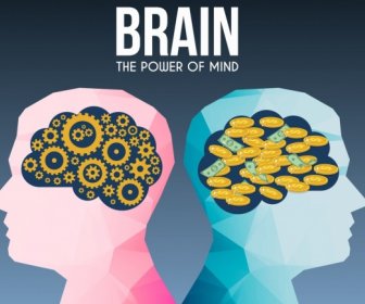 Gehirn-Konzept Hintergrund Polygonale Kopf Gang Geld Symbole