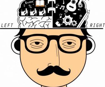 두뇌 창의력 개념 남자 아이콘 머리 분석 장식