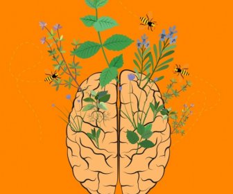 El Desarrollo Del Cerebro Antecedentes Iconos De Abeja Flores Silvestres