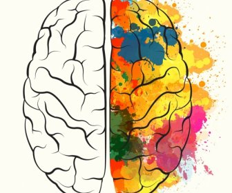 脳のアイコン デザイン Watercolored しぶきグランジ スケッチします。