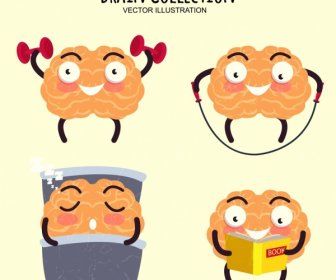 Brain Icons Collection Funny Stylized Design