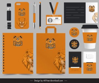 brand identity sets lion boxer logotype decor