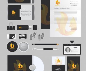 Branding-Identität Setzt Feuer Logo Dekor Dunkles Design
