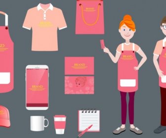 Merek Identitas Pink Desain Set Berbagai Ikon