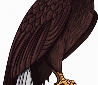 Brave Eagle Icon Perching Gesture Cartoon Sketch