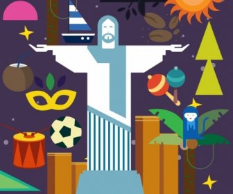 Brasil Publicidade Fundo Colorido Plano ícones Decoração