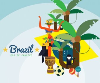 ブラジルの広告バナーカラフルなアイコンの装飾