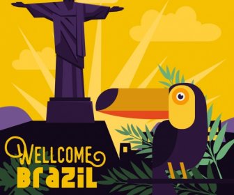 Brasil Iklan Banner Patung Burung Beo Meninggalkan Ikon Dekorasi