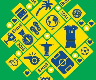 Бразилия и футбол иконки вектор