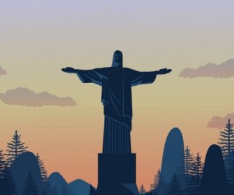 Brasil Latar Belakang Kristus Patung Pemandangan Dekorasi
