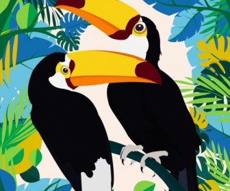 巴西背景 五顏六色的葉子鸚鵡圖示裝飾