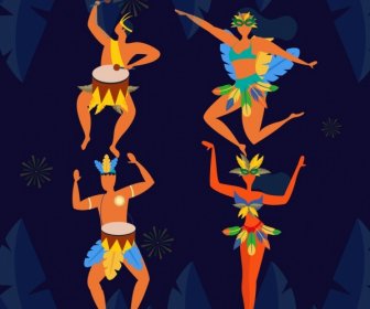 Brasile Sfondo Ballerini Etnici Icone Cartone Animato