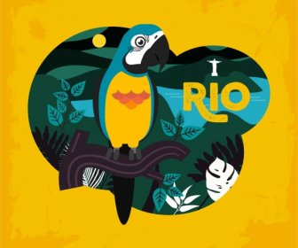 브라질 배경 앵무새 동상 아이콘 다채로운 고전적인 장식