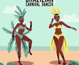 Brasil Karnaval Banner Penari Tradisional Ikon Dekorasi
