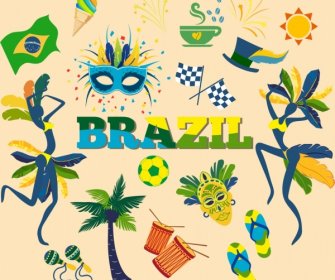 Elementy Projektu Brazylii Kolorowe Ikony Narodowe
