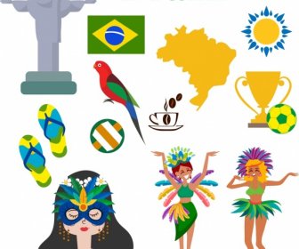 Brazylia Elementy Projektowe Kolorowe Ikony Symboli