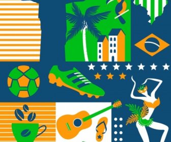 Brasil Elemen Desain Warna-warni Datar Ikon Dekorasi