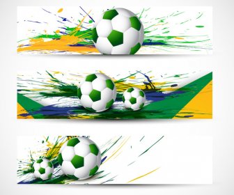 Бразилия флаг цвета три гранж заголовок набор футбол мяч векторные иллюстрации