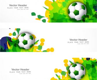 Brazil Flag Colors Three Header Set Splash Grunge Soccer Ball White Background Vector