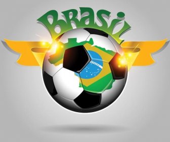 ธงชาติบราซิลผ่านฟุตบอลกับอักษรบนพื้นหลังสีเทาเวกเตอร์