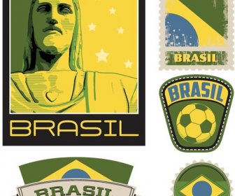 Brazil Labels And Postage Stamps Vector