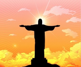 Paesaggio Di Brasile Sfondo Cristo Statua Icona Sagoma