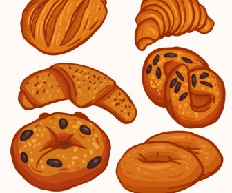 Bread Cake Icons Flat Classical Handdrawn Sketch