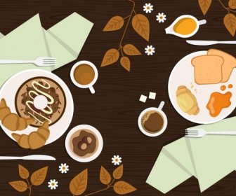 Break Time Background Cakes Coffee Icons Classical Flat