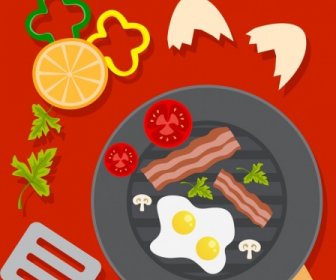 Pequeno-almoço Anúncio Louça Ovo Bacon Vegetal ícones