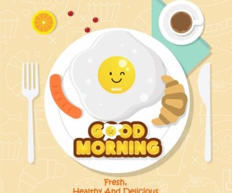 Café Da Manhã Propaganda Dishware Estilizado Decoração ícones Alimentares