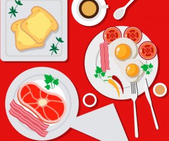 Breakfast Background Bread Fried Eggs Bacon Icons Decor