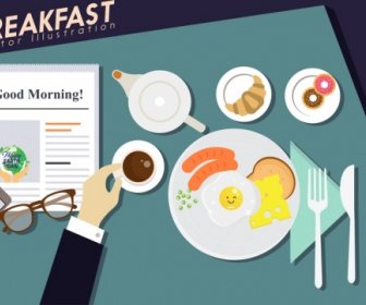 Frühstück Hintergrund Fastfood Tee Hand Symbole