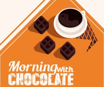 早餐橫幅巧克力糖果咖啡杯圖示裝飾