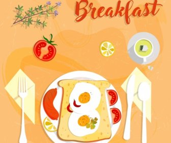 Breakfast Banner Food Icon Multicolored Design