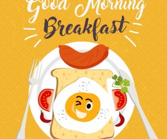 Breakfast Banner Stylized Food Icon Decoration