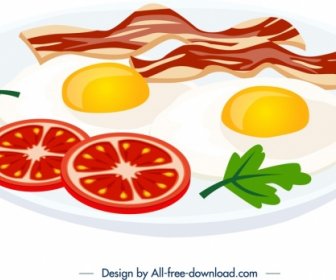Завтрак кухни шаблон бекон яйцо томатный значки