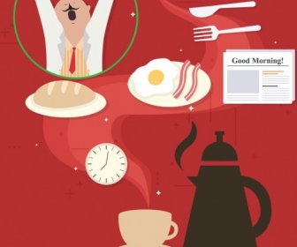 아침 식사 디자인 요소 다양한 색상 기호