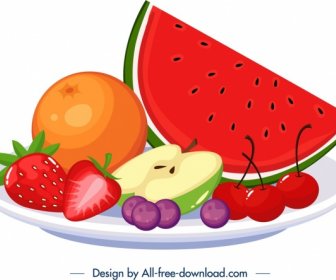 Café Da Manhã Sobremesa ícone Frutas Frescas Decoração Design Colorido