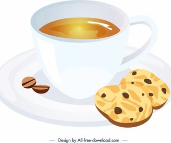 아침 식사 아이콘 커피 컵 비스킷 장식 밝은 3D