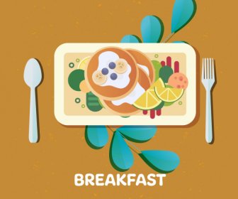 早餐圖示五顏六色古典平面設計