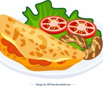 Café Da Manhã Icon Salsicha Tomate Omelete ícones Design Colorido