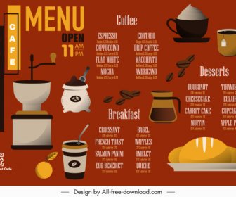 breakfast menu template cafe bread bean cup sketch