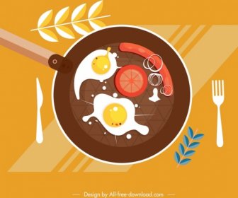 아침 식사 준비 그림 팬 음식 아이콘 평면 디자인
