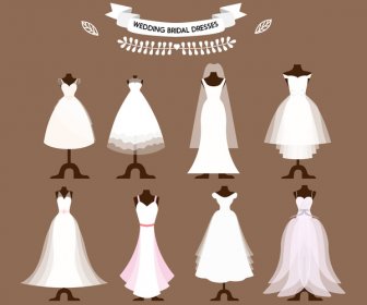 bridal dresses collection vector illustrations with different styles