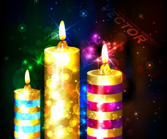 Helle Kerzen Auf Bokeh Dunklen Hintergrund Illustration